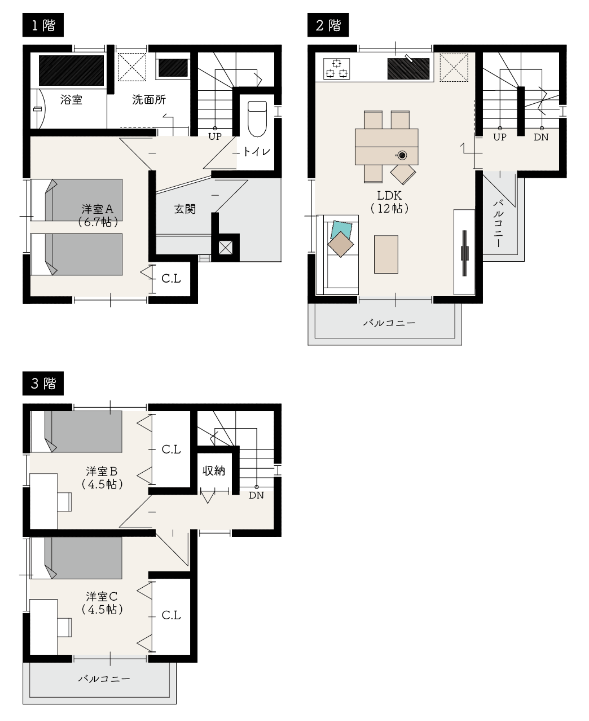 土地13~14坪あれば建つ3LDK間取り図