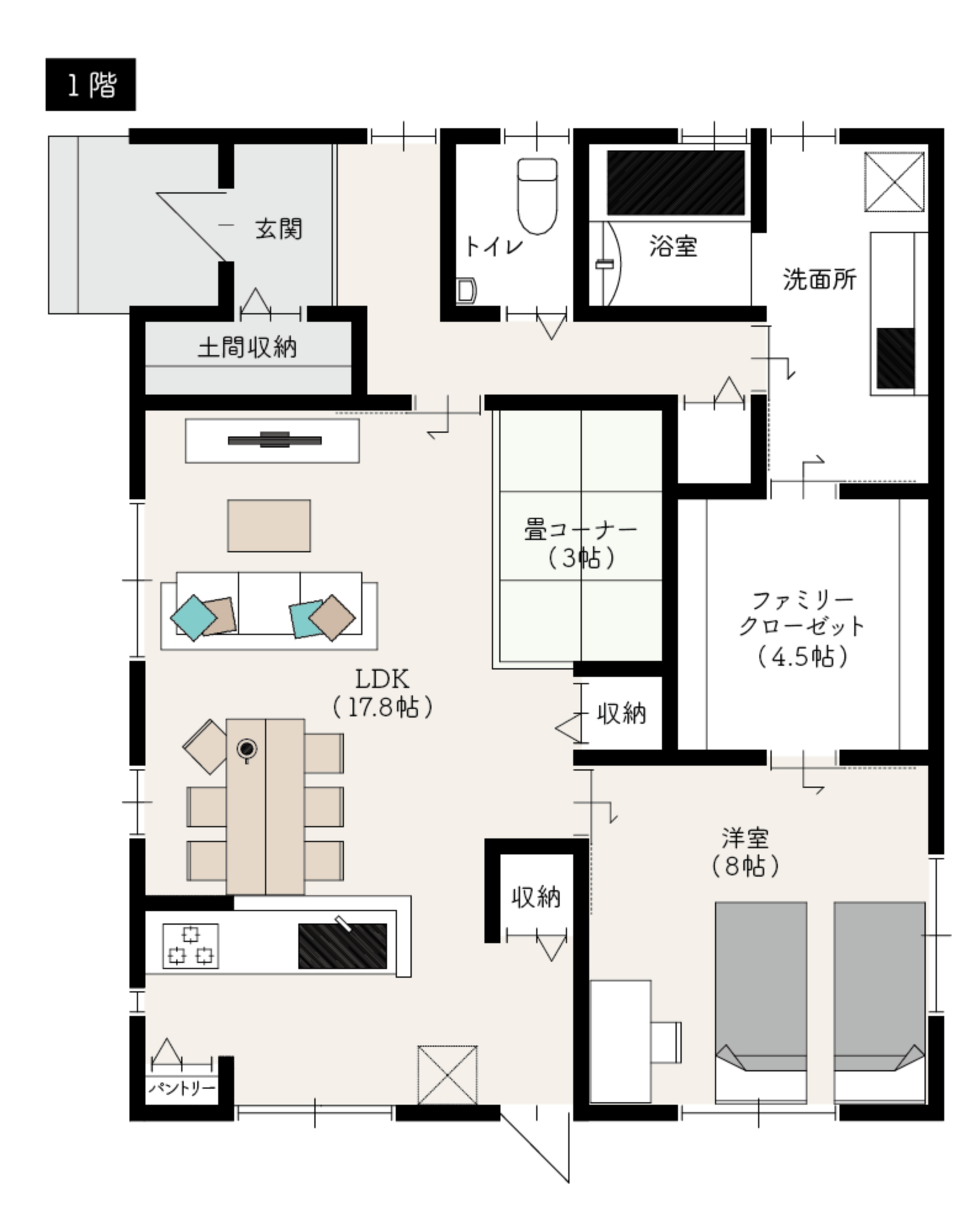 夫婦でゆったり暮らせる平屋間取り図