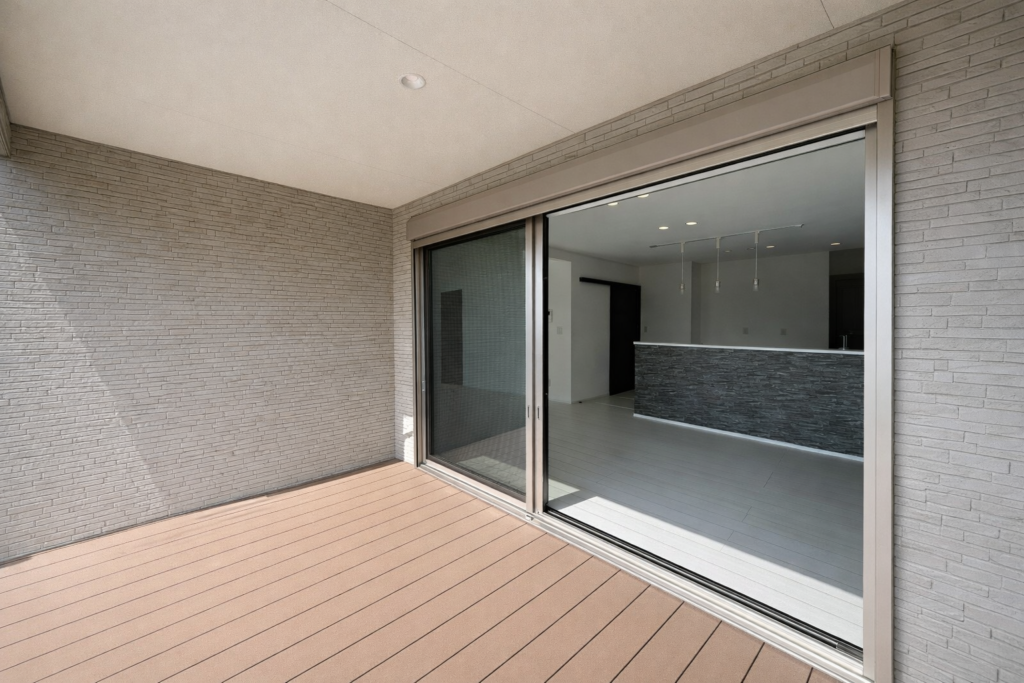 広々26帖LDKとウッドデッキのある家_ウッドデッキ写真